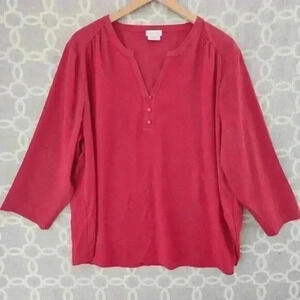 Van Heusen V Neck 3/4 Sleeve Red Chiffon Blouse XXL
